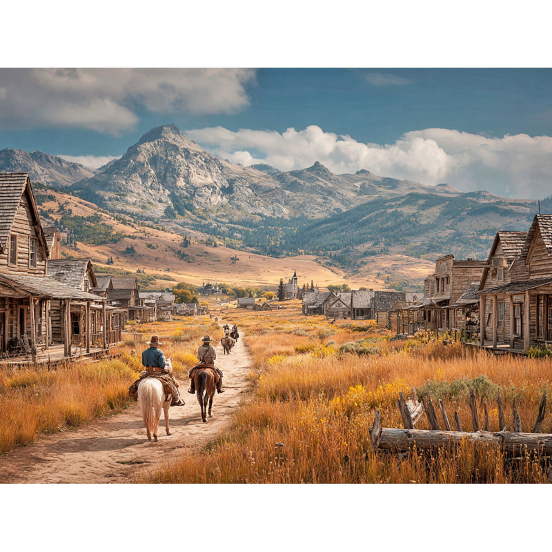 Riders Through Old Town Wrapped Canvas Wall Art