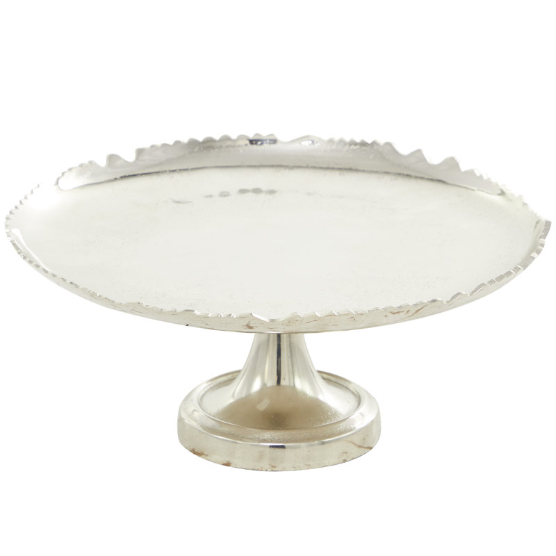 Aluminum Metal Decorative Cake Stand with Pedestal Base, Silver
