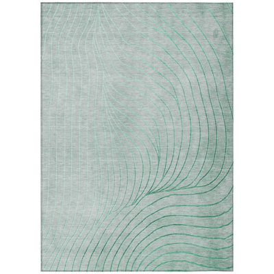 8' X 10' Mint Green And Silver Abstract Washable Indoor Outdoor Area Rug