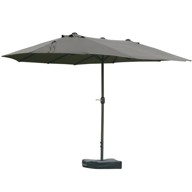 Parasol de patio de 15 pieds - Parasol extérieur rectangulaire en acier double face, gris foncé, protection contre le soleil, manivelle facile, matériau durable gris 15 pi avec base. Parasol de parasol. Acier, intempéries