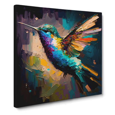 Hummingbird Palette Knife Painting - Wrapped Canvas