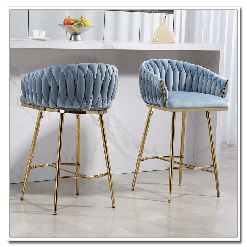 Tabourets de bar rembourrés en velours, Bleu