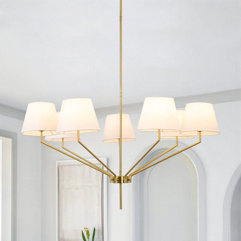 7-light 40"W Brass Burlap Shaded Chandelier For Dinning Room