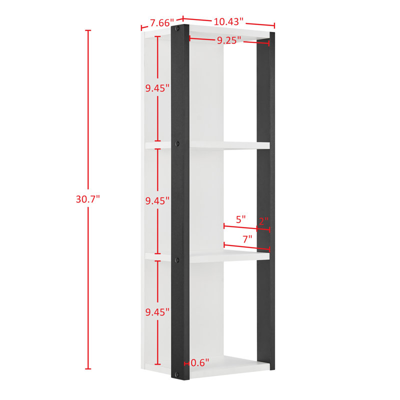 Recife Vertical Three-Tier Modern Shadow Box Cube Display Wall Shelf - White/Black, Hickory