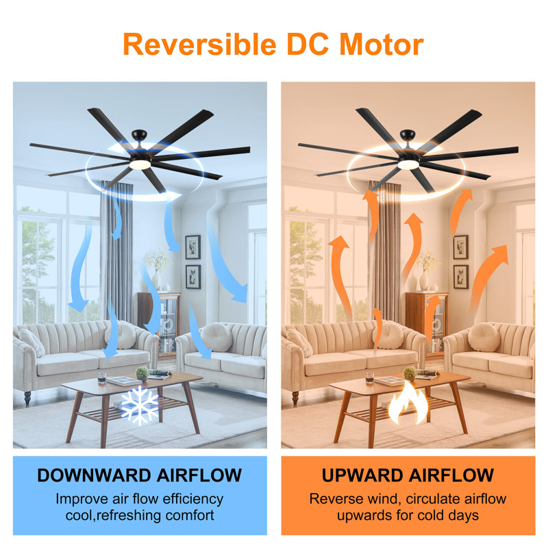 84 In Super Large Black Ceiling Fan With Remote Control Black