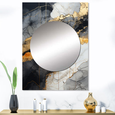 Rahmings minimalisme chrome or et orange Poteries - miroir mural spirales abstraites, miroir décoratif doré, impression d'art en métal
