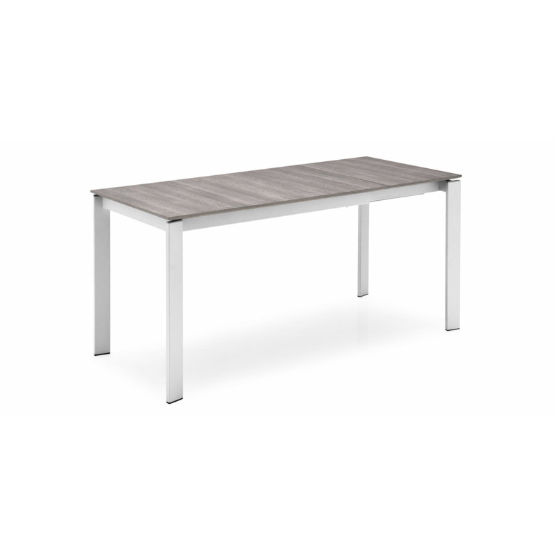 Eminence Extendable Solid Wood Dining Table, Matte Optic White, 35.5" W x 51.25" L, Beton Gray Melamine