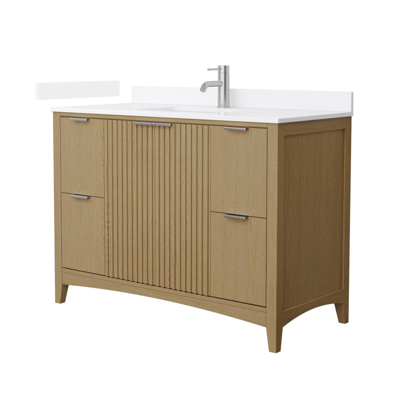 Meuble-lavabo simple avec plateau en quartz Palmilla, Or brossé, White Quartz, 48"