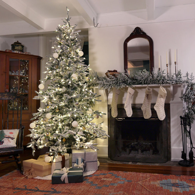 Fraser Hill Farm 10-Ft. Flocked Mountain Pine Christmas Tree With Smart String Lighting, FFMP010-3SN, 7.5' H