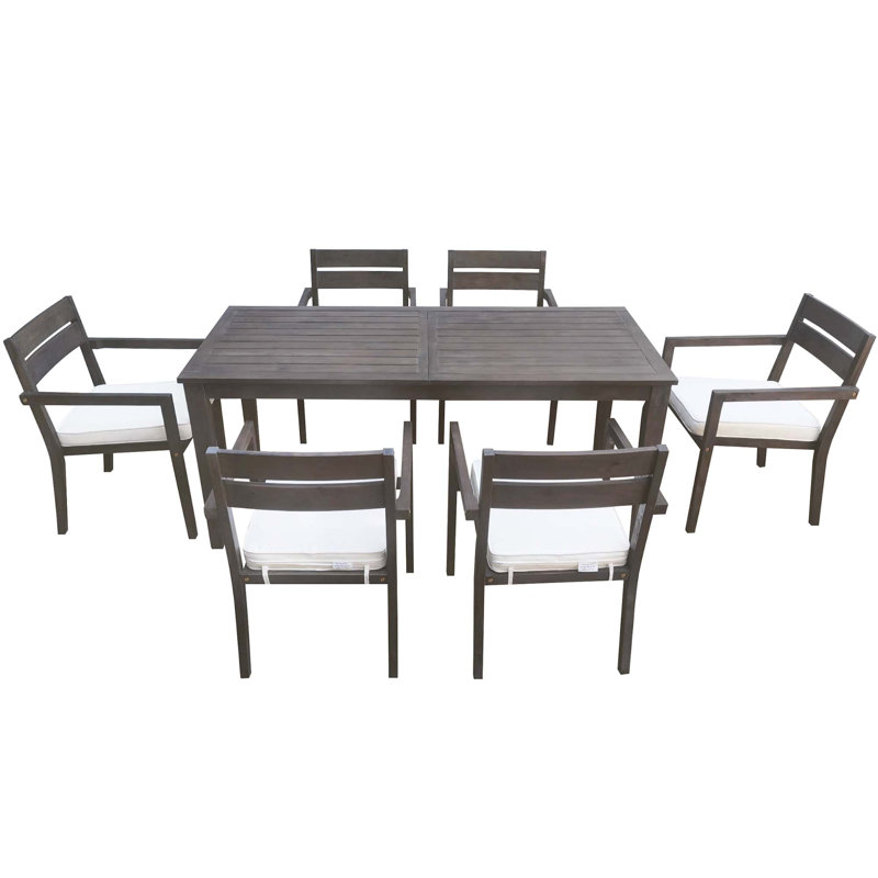 Acacia Wood Outdoor Dining Table & Chairs, Gray
