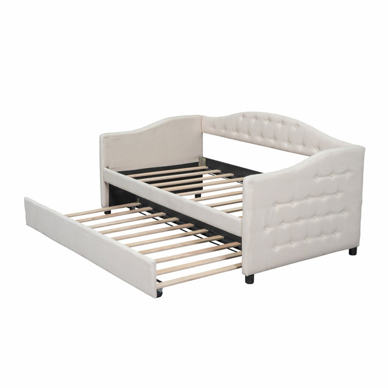 Lit de jour simple rembourré avec couchette, beige