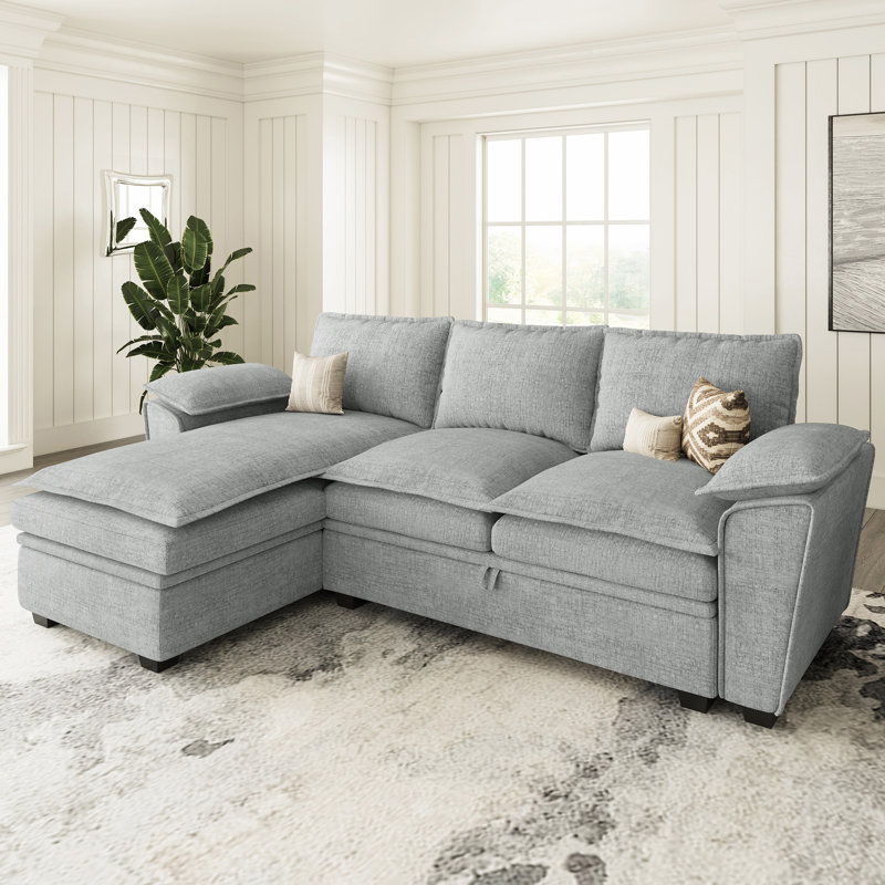 Canapé modulaire rembourré en L avec méridienne, Gris chenille