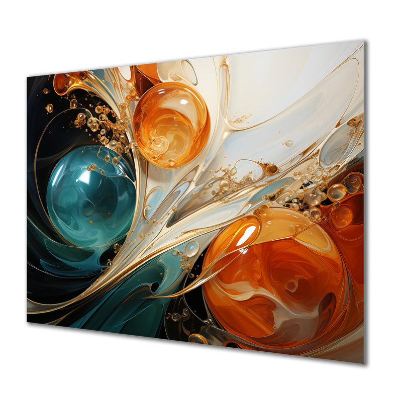 Planète vagues orange et or IV - art mural abstrait en métal MT137175, H 16 po x l 32 po x P 1 po