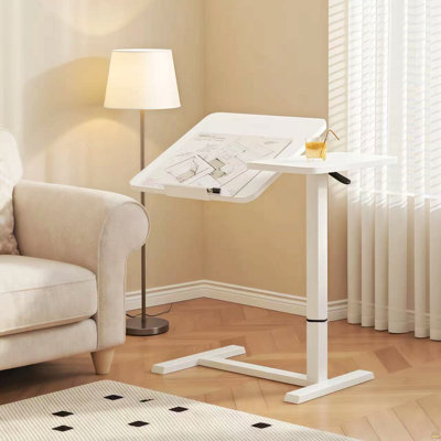 Bureau de chevet au-dessus du lit, support mobile pour ordinateur portable, table de chevet inclinable avec roulettes, table de chevet à plateau réglable en hauteur pour canapé de lit pour ordinateur portable, blanc