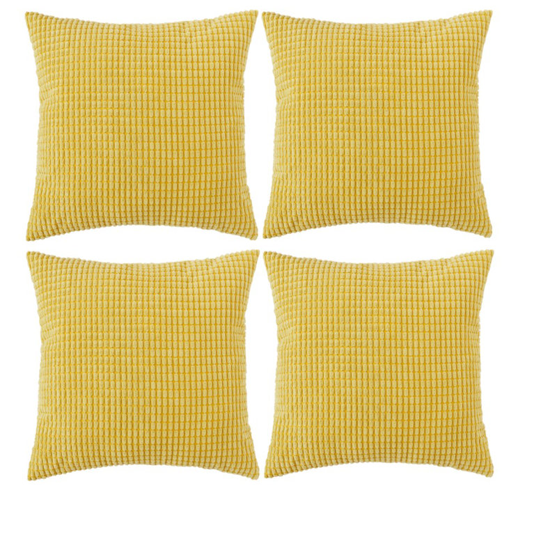 Ensemble de 4 housses de coussin en velours côtelé, 20 po x 20 po, Jaune