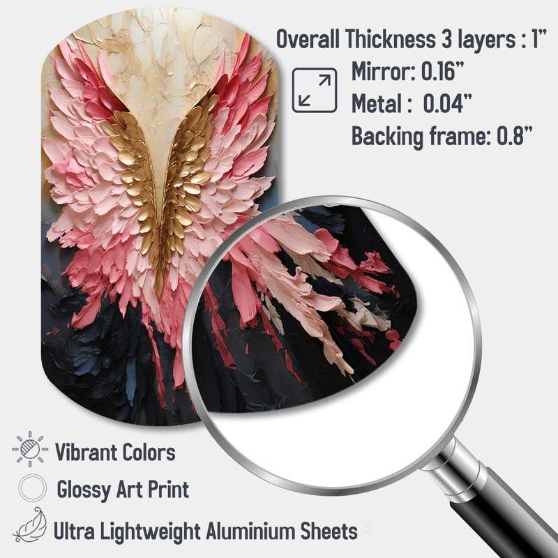 Pink And Gold Angel Wings - Abstract Spirals Cylinder Print on Metal, Modern Asymmetrical Metal Wall Decor