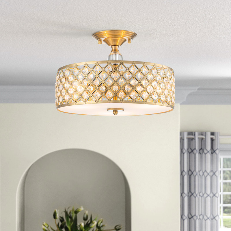3-light Crystal Semi Flush Mount, Gold