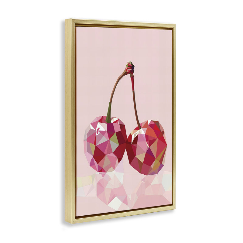 Cadre flottant rose cerises géométriques, design par LSR Design Studio, H 31 po x l 21 po, Cadre flottant métallique doré