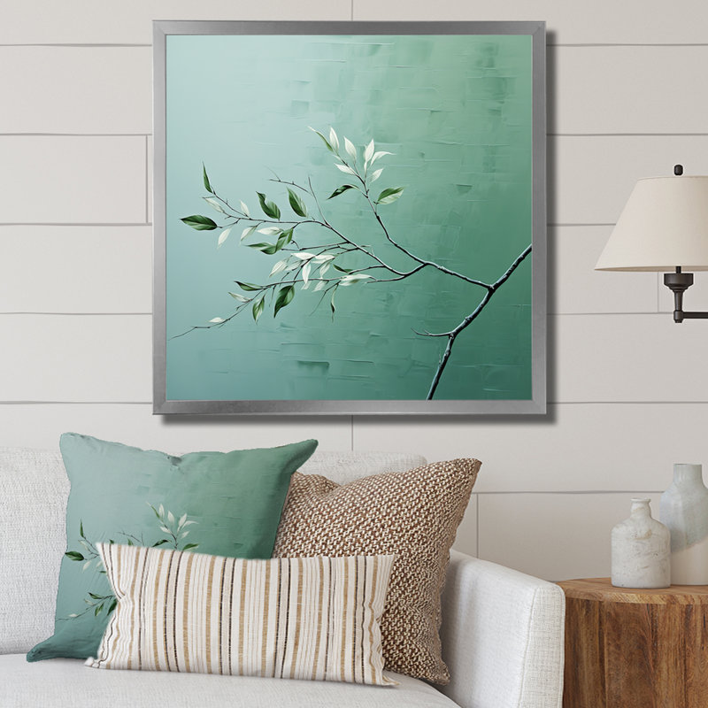 «Botanical Seafoam Solitude - Herbs», reproduction d'art sur toile, Cadre simple argenté, H 16 po x l 16 po x P 1 po