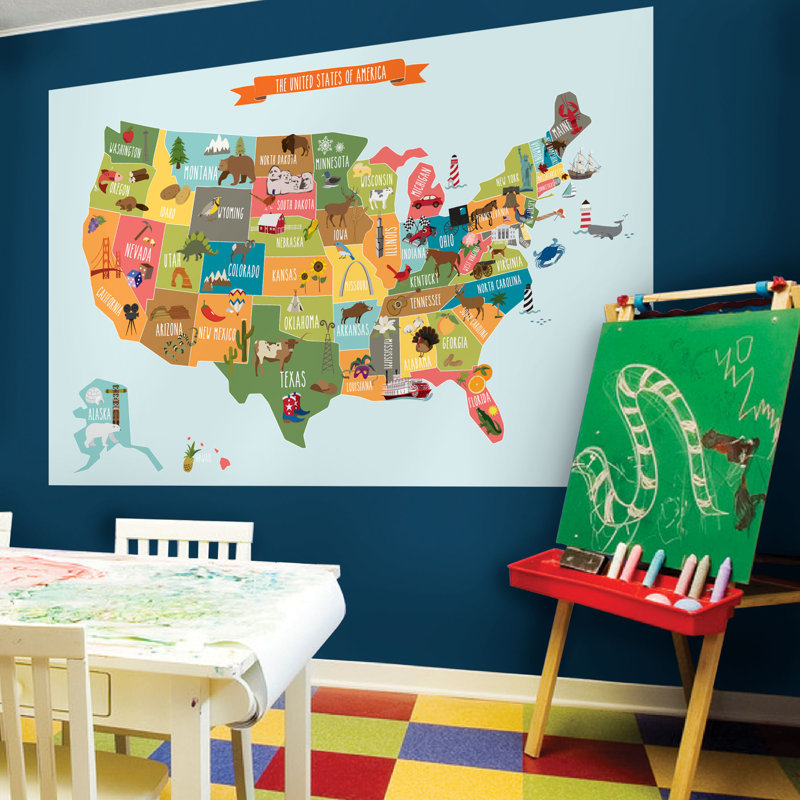 Décalcomanie murale affiche carte des états-unis, Grand