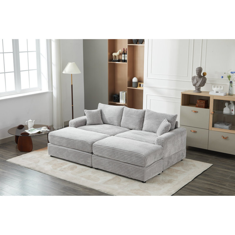 Canapé en velours côtelé doux et extensible, 2 pour le salon, rétro moderne beige avec coussins, 2 cinémas maison, noir, Gris