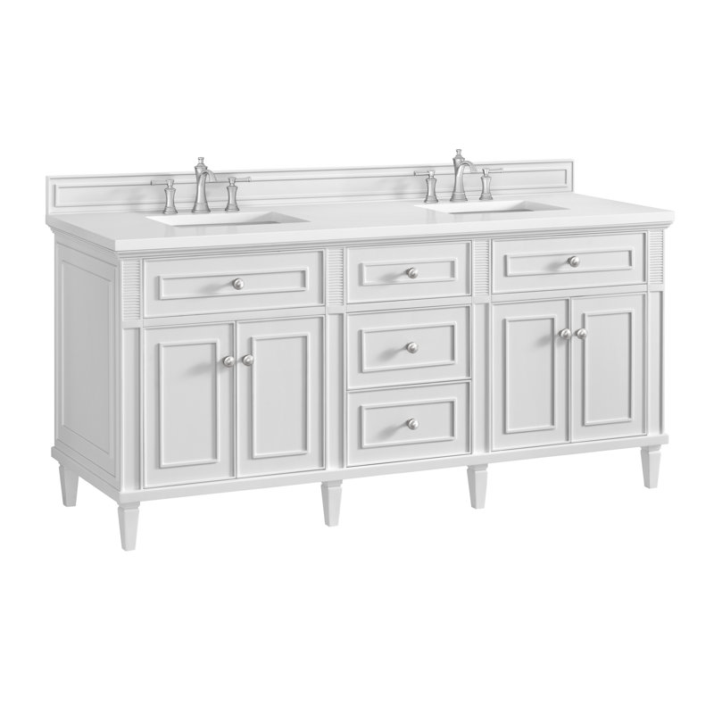 Lorelai 72'' W Double Vanity, Bright White, White Zeus, 8" Widespread