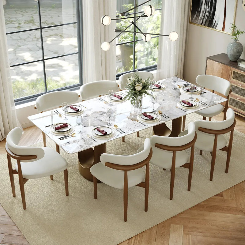 Table de salle à manger rectangulaire moderne en pierre frittée avec base à double piédestal, Pandora