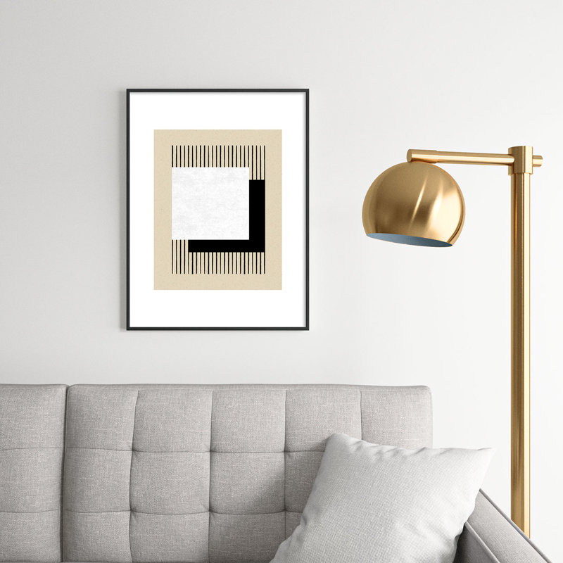 «MoonlightPrint Square BW Stripes», reproduction d'art encadrée en métal, Noir, H 24 po x l 18 po