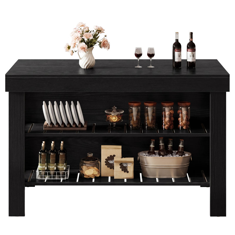 Table pour îlot de cuisine 55,1 "avec rangement et sièges pour la salle à manger de cuisine, Black
