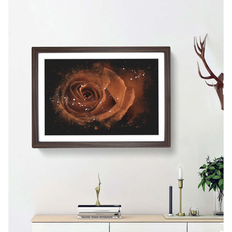 Orange Rose - Picture Frame Graphic Art Print, 45cm H x 63cm W x 2cm D, Walnut Framed