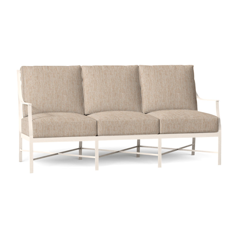 Monaco 74.5" Wide Outdoor Patio Sofa with Cushions, Welt, Slate Gray, Intermix Indigo
