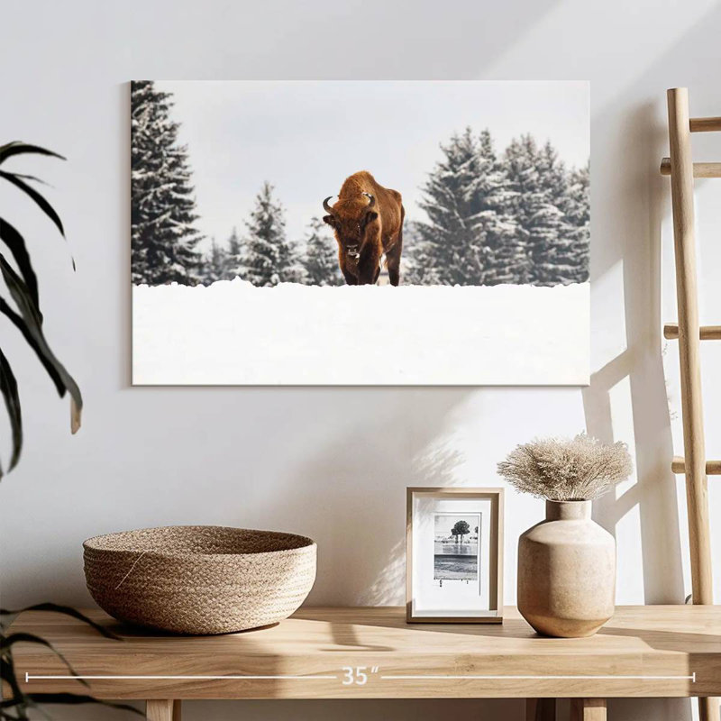 Bison aux champs d'hiver, H 16 po x l 24 po