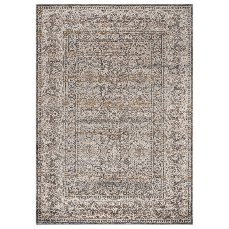 Vintage Border Stone Gray Indoor High-Low Area Rug, Rectangle 4' x 6'