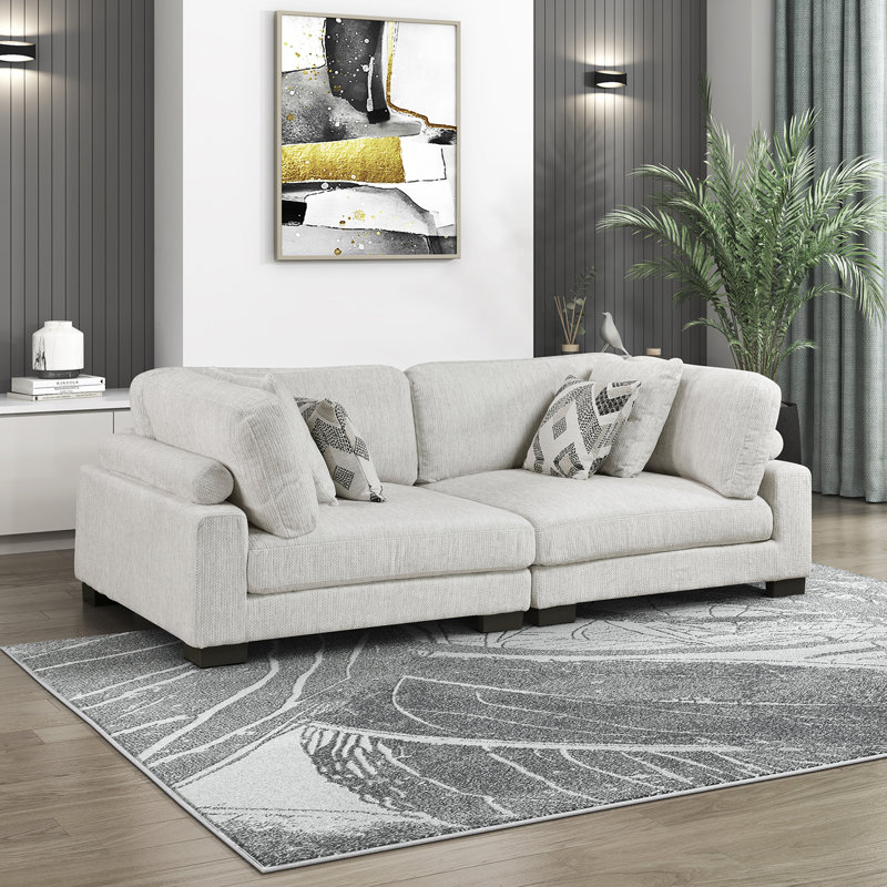 Brinsley 90" Modern Modular Sofa with Microfiber Fabric, Reversible Cushions & 4 Pillows, Beige Microfiber