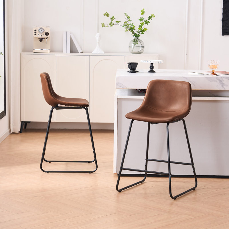  Tabourets de bar modernes en cuir synthétique avec siège rembourré et siège d'îlot de cuisine à hauteur de comptoir, ensemble de 2
