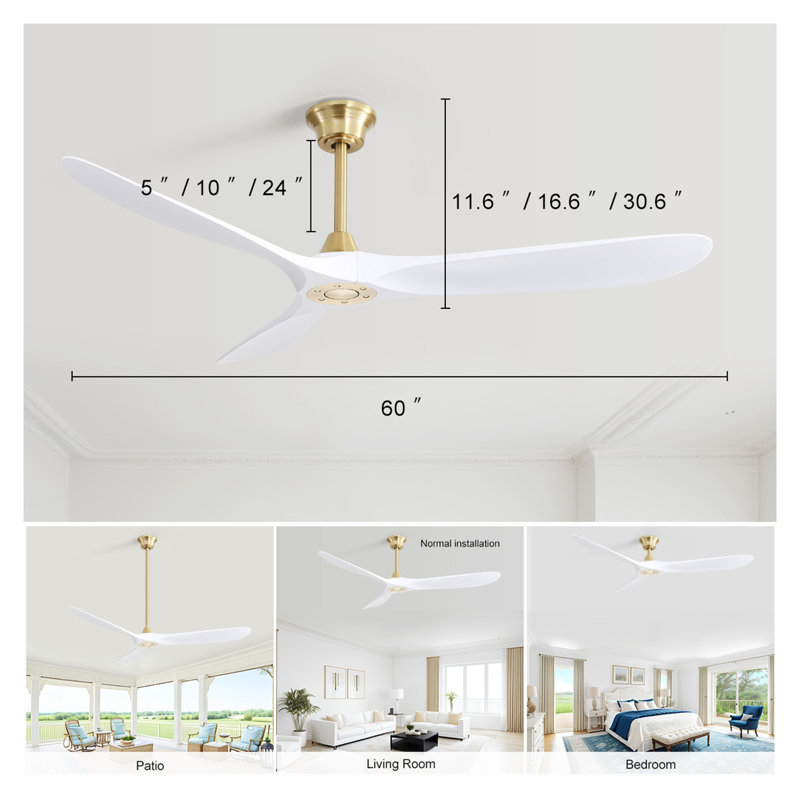 60 Inch Modern Gold Ceiling Fan with Smart Remote Control, Reversible DC Motor - Energy Efficient 6-Speed Ceiling Fan for Bedroom Living Room