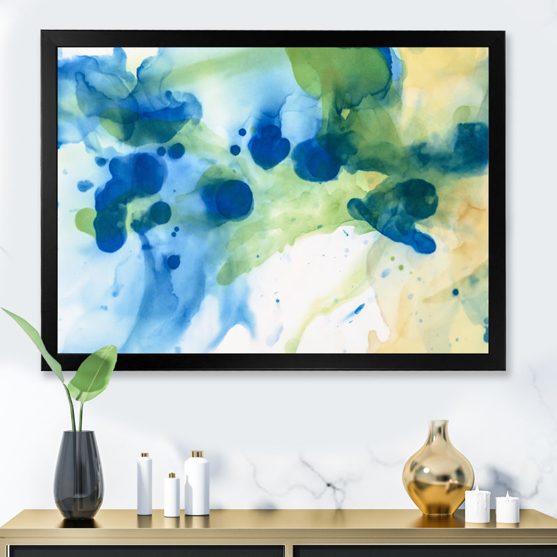 Encre verte, éclaboussures bleues et œuvres d'art sur toile moderne, Cadre photo noir, H 8 po x l 12 po x P 1,5 po