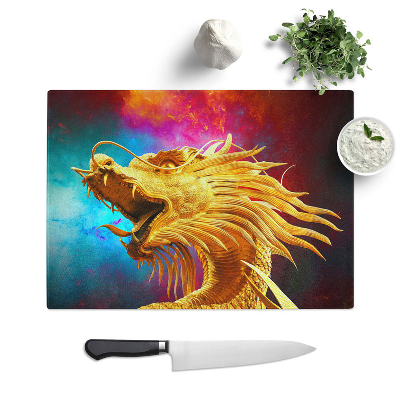 Tempered Glass Oriental Dragon Chopping Board, 28.5 cm W x 20 cm L