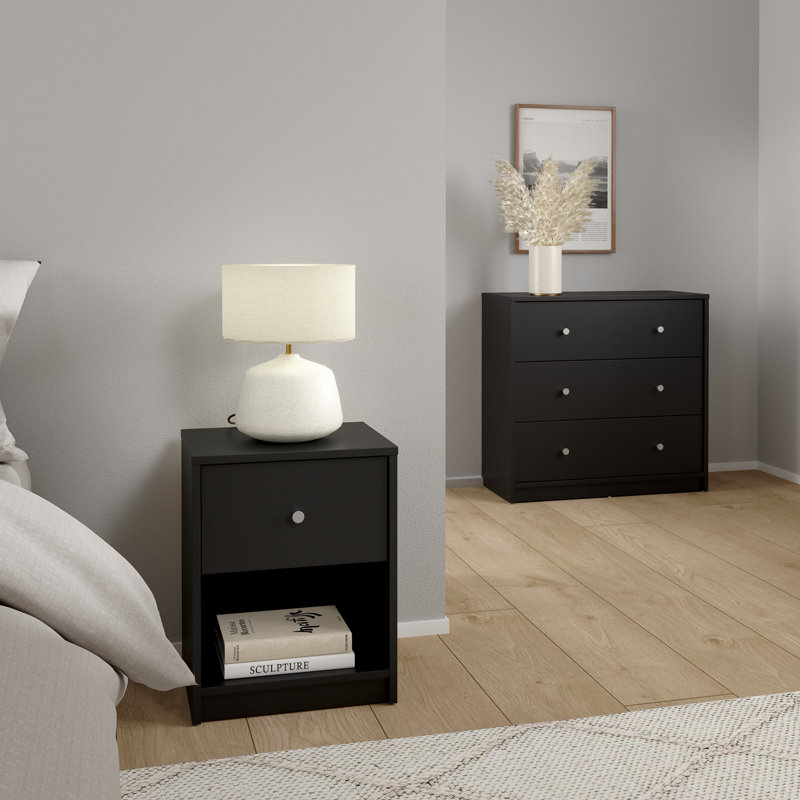 Ensemble de chambre à coucher 2 pièces - Table de chevet et commode, noir, Noir