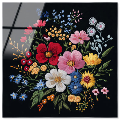 Art mural minimaliste en acrylique Midnight Wildflower Weave par Art Remedy, prêt à être suspendu