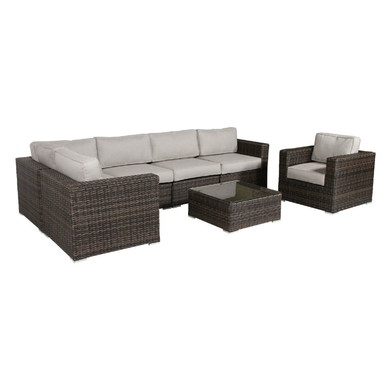 Ensemble de conversation en osier pour 5 personnes avec coussins Oltorf, Espresso