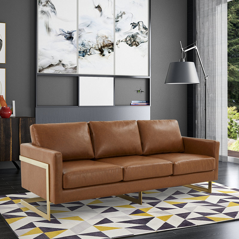 Bellago 83.5'' Faux Leather Sofa, Cognac Tan