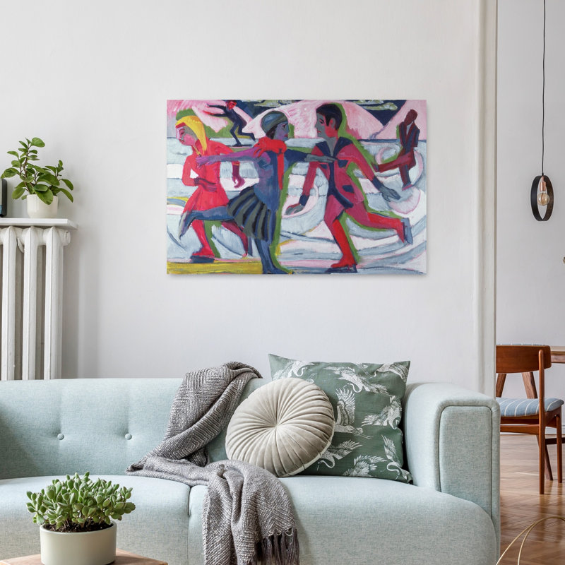 Ice Skaters Expressionist Contemporary Winter Wall Art Print 1 Piece Wrapped Canvas Wall Art, 60.96cm H x 91.44cm W