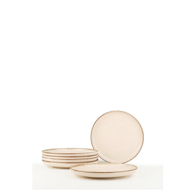 Ensemble de service à gâteaux Elegant (6 pièces), porcelaine crème, 8,3 x 8,3 x 0,8 pouces | 100% allant au micro-ondes et au lave-vaisselle | pour les célébrations, les anniversaires et les occasions spéciales, design élégant et durable
