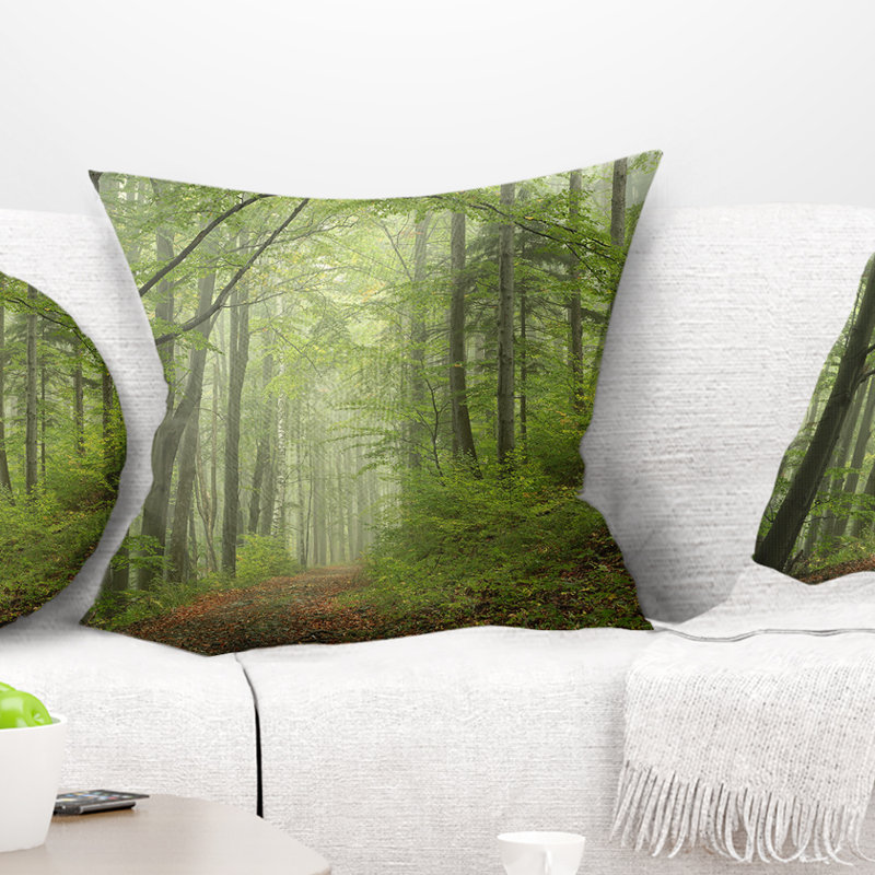 Coussin au début de la forêt d'automne vert, 16 po x 1 po