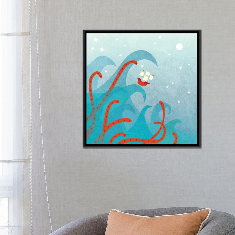 «A Bad Day for Sailors» par Nic Squirrell - impression d'art graphique, H 26 po x l 26 po x P 1,5 po, Toile avec cadre noir