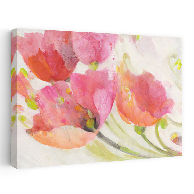 Coquelicots dans la brise contemporain floral corail vert, H 48 po x l 32 po