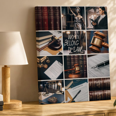 Toile, collage vibrant qui célèbre le thème de la loi et de la justice, art mural comportant un ensemble d'éléments, y compris l'art classique