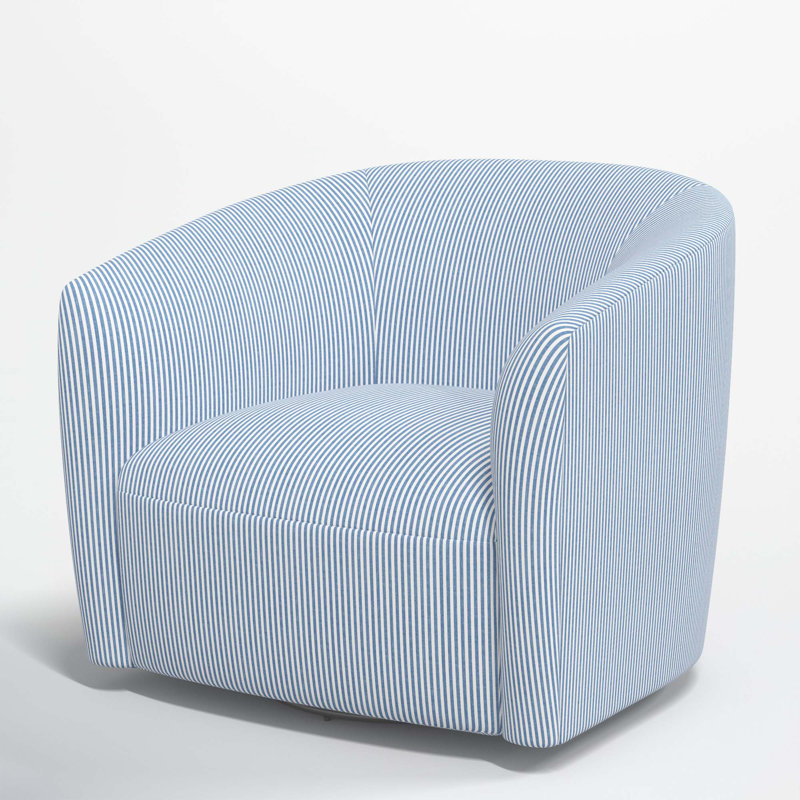 Fauteuil demi-tonneau pivotant rembourré Marita, Bleu rayé BCBG