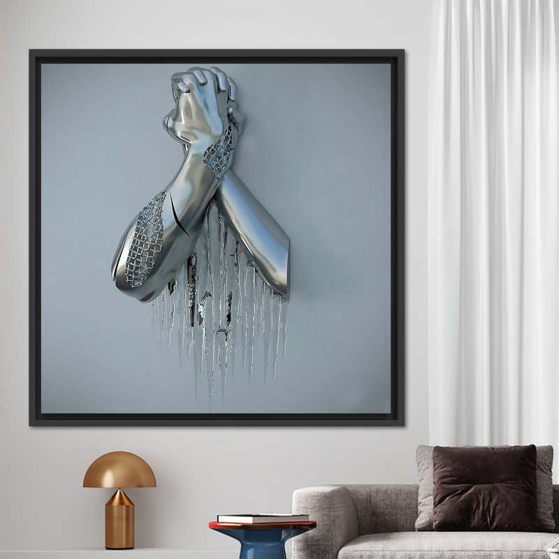 Modern 3D Metallic Wall Art: Hand Printed Trendy Canvas for Unique Home Decor, Floater Framed Print without Mat, Black